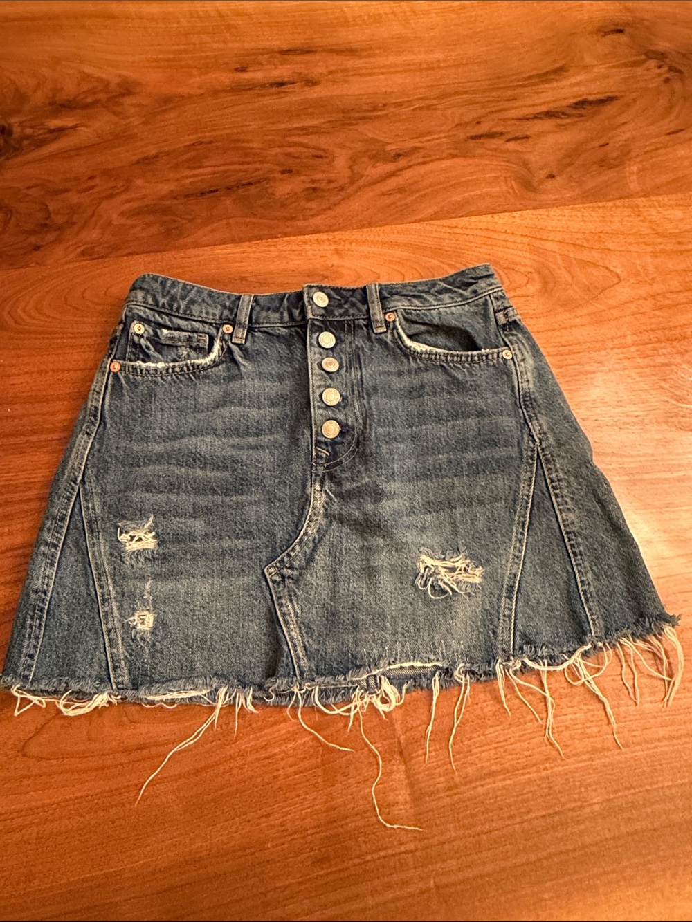 We The Free Free People Size 29 Distressed Denim Mini Skirt Raw Hem